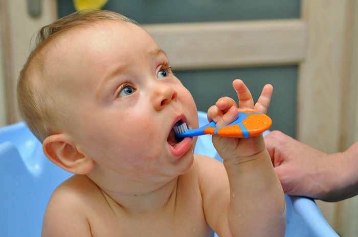 Brushing store babies gums